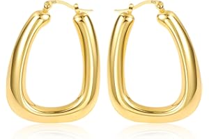 KISSPAT Chunky Gold Silver Hoop Earrings for Women, 14K Gold Large Thick Hoops Hypoallergenic Trendy Lightweight Hoop Earrings Jewelry Gift