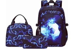SOMBLG Mochila Chico Escolar Conjunto Niños de Libros Elemental Medio Adolescente Gran Impermeable Bolso de Almuerzo 18 Pulgadas 3 Pcs Boys Bolso