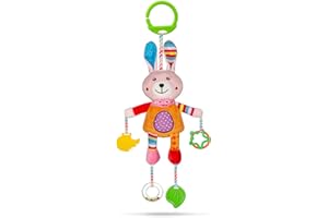 MOOKLIN ROAM Niedlich Plüschtier mit Glöckchen für Aufhängen zum Wiege,Baby Kinderwagen Spielzeug,Früherziehung Spielzeug für Neugeborene und Kleinkinder (Kaninchen)