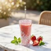 Pipetli &Ccedil;ift Katmanlı Soğuk İ&ccedil;ecek Bardağı &ndash; Boncuklu Tasarımlı Kapaklı Pipetli Bardak 20 cm, Smoothie ve Soğuk İ&ccedil;ecekler i&ccedil;i