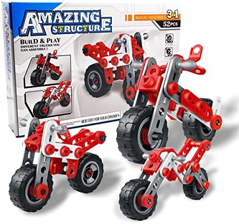 Charisor 3-in-1 Engineering Motor Vehicle Building Set STEM Educational DIY Building Kit and Play Toy Set for Boys, Girls (Red)