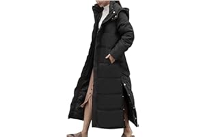 LUCKME Maxi Puffer Jacket Women,Longline Padded Coat Long Hoodie Winter Warm Quilted Padded Jacket Hooded Long Parka Coats Down Coat With Removable Hood for Ladies Sale Clearance UK