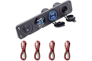 MEIJEEGU Double Chargeur Prise USB LED Voltmètre 12V Interrupteur Prise Panneau à Quatre Fonctions Pour Voiture Marine RV Camion Car GPS (Bleu)