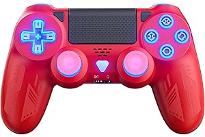 FOIRCEADAL Red Wireless Controller for PC P4 3.5 mm Audio with 6-Axis Motion Sensor Controll/Turbo Touch Pad Joystick Speakers P-4