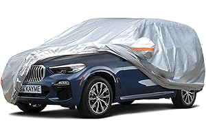 Telo Copriauto, Kayme SUV Copertura per Auto Impermeabile, Compatibile con BMW X5(2010-2023), Anti UV Anti Vento Antipolvere a 6 Strati con Cerniera e in Cotone.(Consegna in 3-7 giorni)