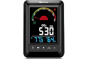 Monitor CO2 KETOTEK Mierniki jakości powietrza w pomieszczeniach z alarmem CO2, wyświetlaczem temperatury i wilgotności do domu, biura lub szkoły