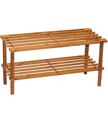 Zapatero De Madera 2 Baldas - Organizador Para Entrada O Pasillo, 55x25x30 Cm, Color Natural/Blanco