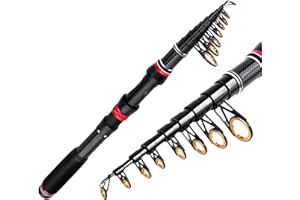 Dr.Fish Telescopic Fishing Rod Carbon Fiber Body, Sturdy Guide Ring, Aluminium Alloy Reel Seat, Comfortable EVA Handle, Power H and Ultralight Pole for Travel Surf Lure Sea Fishing, 1.8-3.0M
