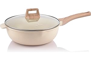 JUST PERFECTO HOUSEHOLD APPLIANCES JUST PERFECTO Padella Antiaderente con Coperchio in Vetro - Pentola Induzione 28cm adatta per tutti i fornelli - Padella Induzione con Manici Soft Touch - Padella Wok Lavabile in Lavastoviglie