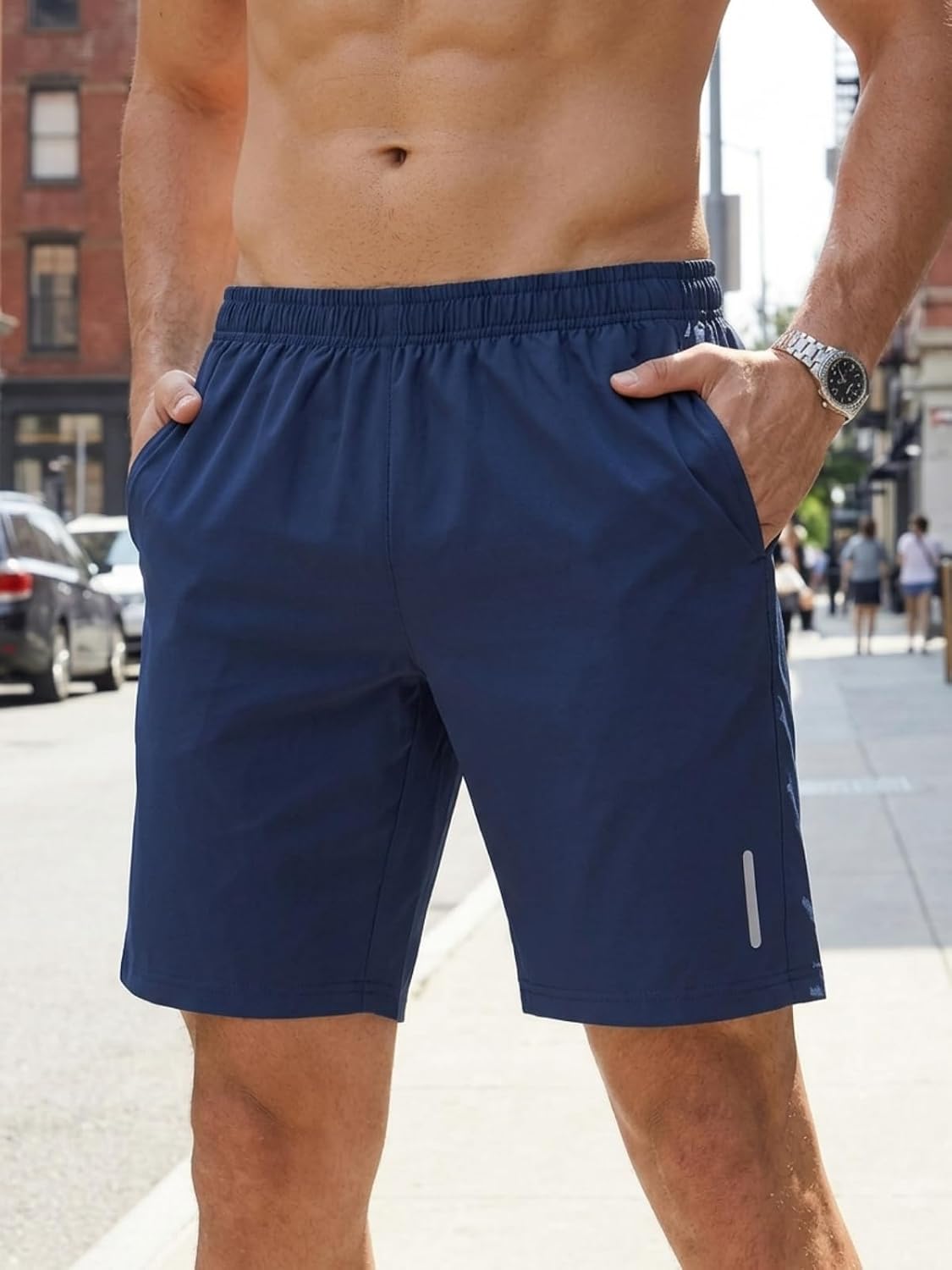Pantalones cortos deportivos para hombre, ligeros, de secado rápido, con bolsillos, para gimnasio y correr