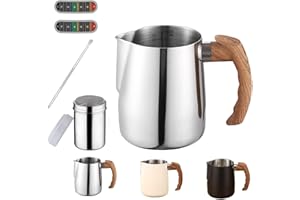 ZUQUIK 600ml Jarra Leche Barista Acero Inoxidable,Jarra Espumadora Leche,Jarra para Espumar Leche con Marca de Medición 20oz,Jarra Leche Cafetera para Capuchino,Espresso,Latte Art,Agitador de Cacao,Plata