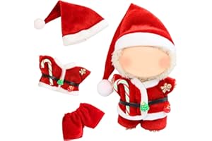 DEEMEIS 4 pcs – Christmas Outfit Set for 17 cm Dolls – Includes Red Santa Hat, Festive Top, Matching Red Trousers & Mini Hanger – Doll Clothes Accessories for Play or Display