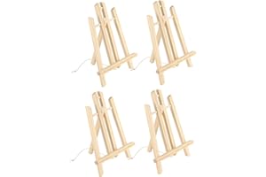 HAKZEON 4 Pack 40 x 20 CM Wooden Tabletop Easel, Mini Easel with Movable Bar, Adjustable Wood Easel Stand for Paintings, Drawings, Framed Photos, Signs