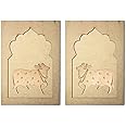 ADIKALA Mdf Jharokha With Pichwai Cow Both Side face Engraved Design & Square Shaped Base Cutout For DIY Craft-Set Of 2