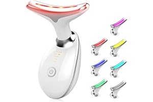 COOBES Elektrisches Massagegerät,Rotlichttherapie für Gesicht,Festigende Falten-Entfernungsgerät für Hals,EMS Gegen Falten Anziehen Schrumpfen Antialterung Gesichtsmassagegerät. (7 Farbige LED-Modi-Weiß)