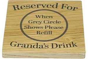 MORNNG CUPPA LAUGH SHARE REPEAT Solid Oak Coaster Reserved For Granda's Drink. Great Gift Idea For A New Grandparent. Birthday Present Idea, Christmas Stocking Gift for Granda. 9.8cm x 9.8cm Drinks Mat.