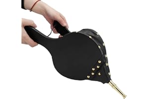 VBESTLIFE Soufflet de cheminée manuel, grande buse en fonte de souffleur d'air en bois de 16 "x 7" avec corde de houx pour la cuisine en plein air Camping BBQ Grill Pompe de cheminée(Tube d'or)