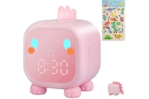 VABOO Despertador Infantil, Reloj Despertador Digital para Niños con luz nocturna LED,Wake up Light,6 Sonidos Naturales,Función Snooze, 2 Alarmas, Despertador Recargable para Dormitorios