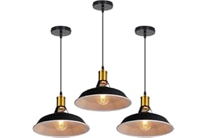TOKIUS Suspension Lustre Industrielle Vintage Luminaire Plafonnier E27 Salon Abat-jour Plafond en Métal Rétro Style Nordique Design Câble Réglable (Noir&Blanc, 3pcs)