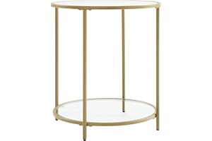 VASAGLE Tavolino Rotondo, Tavolino da Salotto in Vetro Temperato con Struttura in Acciaio, Tavolino da Divano con Ripiano Inferiore, Stile Moderno, per Soggiorno Camera da Letto, Dorato LGT034A61