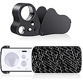 EEEKit LED Jewelry Box Magnifier with Light, 30X 60X 90X, 2 Pieces | 30x60x90x Clear Lens Bright and UV LED Lights Eye Magnif
