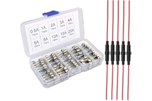 Gebildet 5pcs 5 x 20 mm AGC Portes-fusible en Ligne Type à vis Inline avec Fil 16 AWG + 150pcs 5 x 20 mm fusibles en Verre Coup Rapides pour Voiture (0.5A/1A/2A/3A/4A/5A/8A/10A/15A/20A)