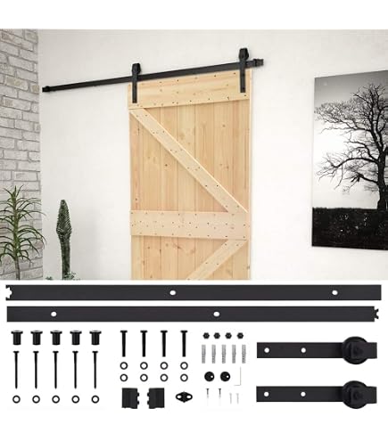 Porta A Scomparsa In Legno Di Pino Massello 80x208 Cm - Finitura Rustica Marrone, Binario 200 Cm, Per Interni