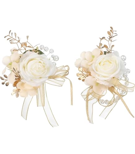 LIBERGA Set of 2, White Daisy Wrist Corsage for Wedding