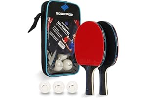 SCORPION SPORTS Scorpion Tischtennisschläger, Bälle, Professionelles Ping Pong 5 Layer Holzklinge Tischtennisschläger Set für 2 oder 4 Spieler,Stilvolle Aufbewahrungskoffer, perfekt für Indoor/Outdoor (2-Spieler-Set)