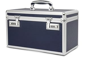 HEWEI WORKS Caja de Medicamentos, 36.1x18.3x20.8cm, Medicinas y seguridad en el hogar, Caja multiusos equipada con cerraduras, Incluye caja de pastillero portátil de bolsillo (azul/grande)