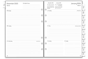 YHH Wkład do pamiętnika 2026 w formacie A5, roczny planer tygodniowy i miesięczny z zakładkami, hasłem, notatkami, kontaktem, świętami w Wielkiej Brytanii, 6 otworów 1 tydzień na 2 wkładkach do organizera