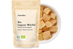 KAMELUR 1kg de dés de gingembre BIO piquant - Cubes de gingembre sucré et confit de qualité bio supérieure, agréablement piquant et sans sulfites