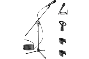 Pyle Dynamic Microphone with Adjustable Tripod Floor Stand, Professional Mic for Singing, Recording, Podcast & Stage Use, Black
