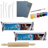 Hobalem Clay Pulp Set-6, Ceramic Pulp, 2 Kg White Clay, Ebeşuar Roller, Paint, Brush, Sanding