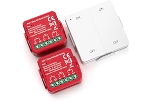 Yomogi Interrupteur Sans Fil 433MHz, Va et Vient Sans Fil RF avec Deux-Boutons Émetteur et 2 Pack Récepteur Portée 100m, Module Éclairage pour Lampe, Installation Facile
