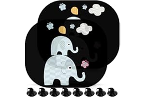ETEIYLT Parasole Auto Bambini,2 Pezzi Tendine Parasole Auto,44x35cm Parasole Auto Universali,Autoadesivo con 8 Ventose Calza Parasole Auto,Motivo Elefanti,Protezione Solare 99% Dai Raggi UV