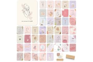 BIROYAL 45 New Mom Affirmation Cards for Postpartum/Postpartum - Essential Gifts for New Moms with Empowerment Messages - Postpartum Affirmation Cards with Wooden Stand and