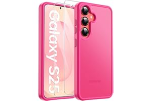 FLLAO Matt Handyhülle für Samsung Galaxy S25 Hülle und 2 Schutzfolie, mit Kameraschutz [Militärnorm Schutz] urchscheinende PC Rückseite TPU Bumper Hülle für Samsung S25 5G - Rosen Rot