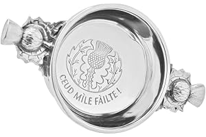 ENGLISH PEWTER COMPANY SHEFFIELD, ENGLAND English Pewter Company 2.5" Celtic Pewter Quaich Whisky Tasting Bowl Loving Cup with Thistle Handles [PQ531]