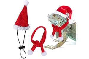 SKYSTUFF Bearded Dragon Reptile Lizard Accessories Santa Claus Hat with Scarf Pet Christmas Costume Set for Small Animals Winter Holiday New Year (Red)