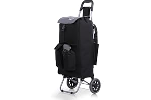 Hoppa Fully Insulated Lightweight 2025 Model 2 Wheeled Large 42Litre Capacity Shopping Trolley Bag 95cm, 2.1kg with Shoulder Strap (Black 2025)