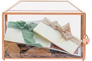 NCYP 32 x 15 x 23 cm Glass Card Box with Slot and Lock for Wedding Reception, Rose Gold Clear Cards Holder, Party Centerpiece - Slot Length 18.5 CM (Glass Box Only)