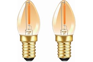 CALDARAX 2 Pack Mini E14 0.5W LED Light Bulbs, C7 Vintage Night Light Amber Ultra Warm White 2200K Candle Bulbs, SES Small Screw Edison Candelabra Salt Lamp
