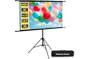 Lischwert Tela per proiettore con supporto, 16:9, 4 K HD, facile da pulire, 2,2 rinforzi, angolo di visione di 160° e una borsa per il trasporto per casa, campeggio, ufficio (60 pollici)