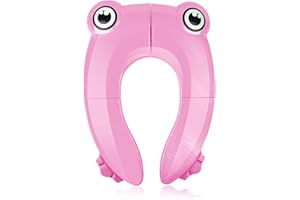 Pejoye Faltbarer Kinder Toilettensitz, Tragbar Kinder Toilettentrainer Sitz, WC Sitz Kleinkind Reise Töpfchentrainer mit Aufbewahrungstüte, Rosa Frosch