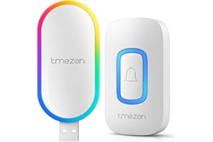 TMEZON Sonnette sans Fil,Mini Sonnette de Porte IPX5 Exterieur Étanche Kit de Carillon Electronique, 60 Mélodies au 5 Niveaux Volumes, LED en couleur pour Maison Bureau Hôtel Urgence