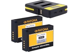 BAXXTAR PATONA (2X) Ersatz für Akku Canon LP-E12 mit 141652 Ladegerät (USB/USB-C) - Canon EOS 100D M M10 M50 M100 M200 - PowerShot SX70 HS