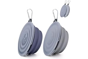 SLSON 2 ciotole da viaggio pieghevoli, con coperchio e gancio, in silicone, per gatti, cani, viaggi, escursioni e campeggio (grigio freddo e viola, piccolo)