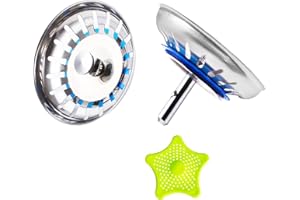 Tapón Fregadero de Cocina, CompraFun Filtro de Fregadero Universal de Acero Inoxidable Ø80 mm Engrosado de Doble Capa, Tapón para desagüe fregadero (2pcs), con Filtro de Silicona (1pcs)