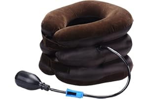 SEGMINISMART Dispositivo de Tracción del Cuello Cervical, Collarín Cervical, Aparato de Tracción Cervical, Collar Para la Tracción Cervical Inflable, con Tamaño Ajustable, Marrón
